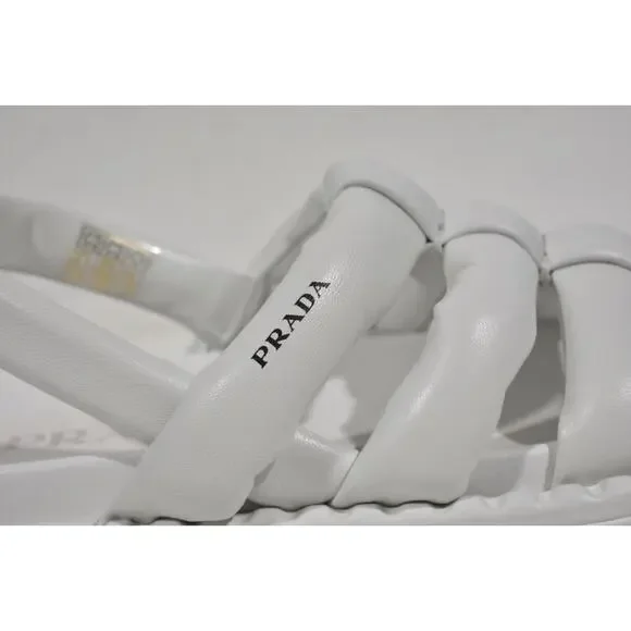 Prada Blow White Padded Leather Logo Strappy Slingback Sport Sandal Flat 40 - Picture 3 of 10